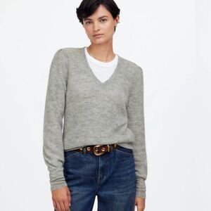 Madewell Alpaca-Blend Deep V-Neck Sweater Heather Ash